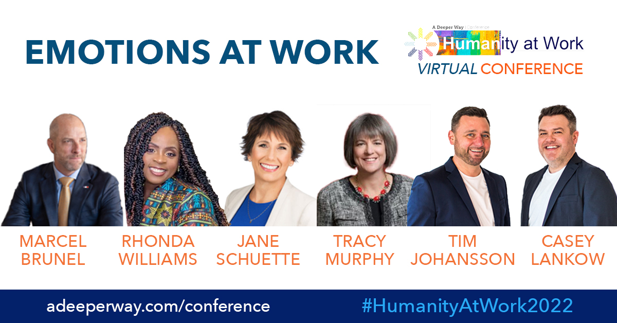 ADeeperWay's tweet image. Emotional intelligence, emotional literacy, managing emotions, being aware of and respecting emotions... our own and of others, creating safety for emotion - a whole range of incredible topics today with this great panel at #HumanityAtWork2022