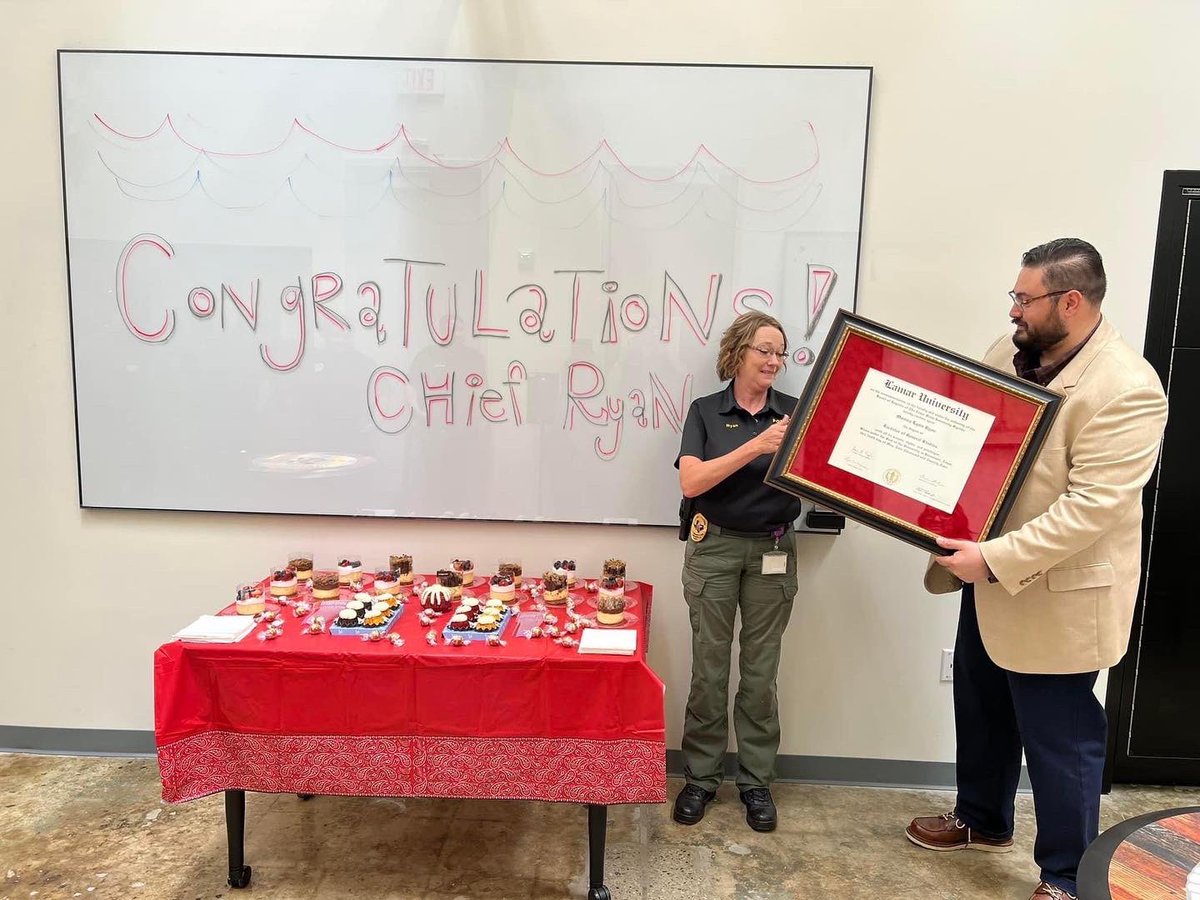 LamarPD's tweet image. Congratulations on earning your Bachelor’s degree and becoming the first LU Police Chief!