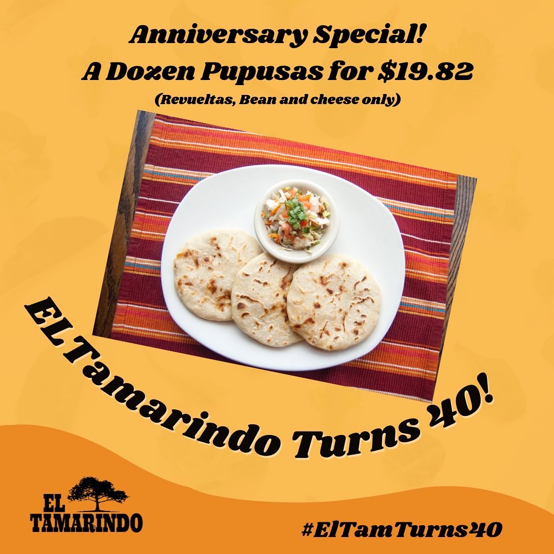 Amigos! Take advantage of our anniversary Pupusa special good through 06/15 🫓 los esperamos! 🧡 #eltamturns40 

🧡Enjoy our Anniversary Special🧡
One dozen #pupusas for $19.82 starting 05/15 to 06/15/ dine-in only (pupusas revueltas &amp; bean and cheese)
#dcrestaurants