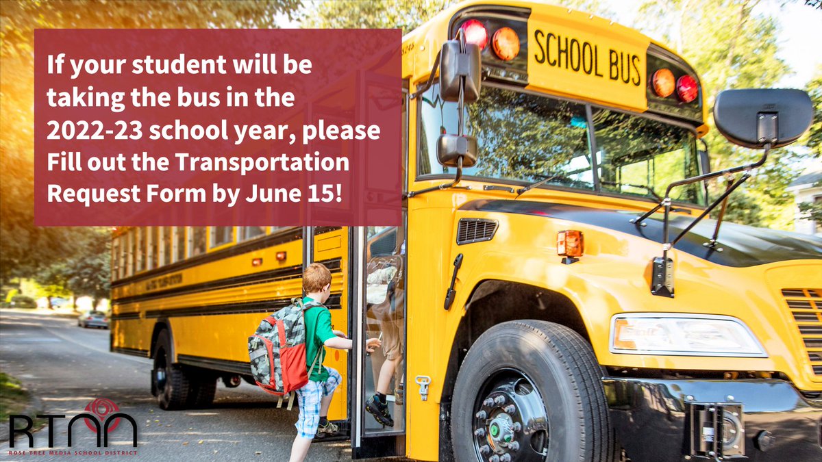If your child will be taking the bus in the 2022-2023 school year, now’s the time to fill out the Transportation Request Form! Please return the completed form by June 15. The form can be found here: rtmsd.org/News/792#sthas…