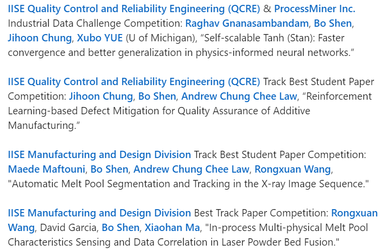 Bo Shen (@boshen07) on Twitter photo Very happy to be a part of the VT SMART lab (smartlab-vt.com) led by Dr. <a href="/zhenyukong/">James Kong</a>. This year VT SMART lab has finalists for four Best Paper Competitions <a href="/qcreiise/">QCREIISE</a> <a href="/IISEMD/">IISE Manufacturing & Design Division</a> in the upcoming <a href="/iisenet/">IISE</a>. Very happy to be a part of the VT SMART lab (smartlab-vt.com) led by Dr. <a href="/zhenyukong/">James Kong</a>. This year VT SMART lab has finalists for four Best Paper Competitions <a href="/qcreiise/">QCREIISE</a> <a href="/IISEMD/">IISE Manufacturing & Design Division</a> in the upcoming <a href="/iisenet/">IISE</a>.