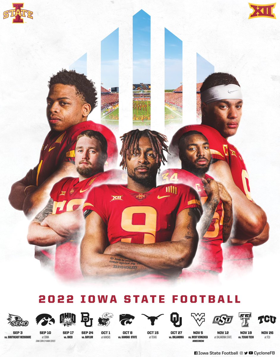 CycloneFB's tweet photo. 2022 Iowa State Football posters are now available at the Jacobson Athletic Building!

🌪🚨🌪 https://t.co/0dQDWcuwAz