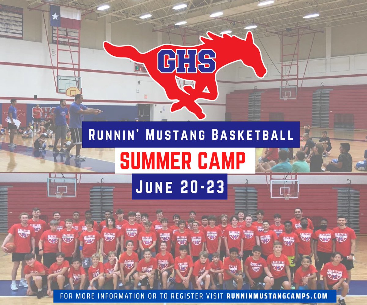 Grapevine Basketball (@ghsmustanghoops) on Twitter photo Registration is ๐๐๐๐โผ๏ธ
๐ RunninMustangCamps.com
Donโt miss your chance this summer to come have some fun and improve your game.
โ
<a href="/GCISD/">Grapevine-Colleyville ISD</a> employee discount
โ
Multiple siblings discount
๐ Camp T-Shirt Included
๐ Camp Basketball Included Registration is ๐๐๐๐โผ๏ธ
๐ RunninMustangCamps.com
Donโt miss your chance this summer to come have some fun and improve your game.
โ
<a href="/GCISD/">Grapevine-Colleyville ISD</a> employee discount
โ
Multiple siblings discount
๐ Camp T-Shirt Included
๐ Camp Basketball Included