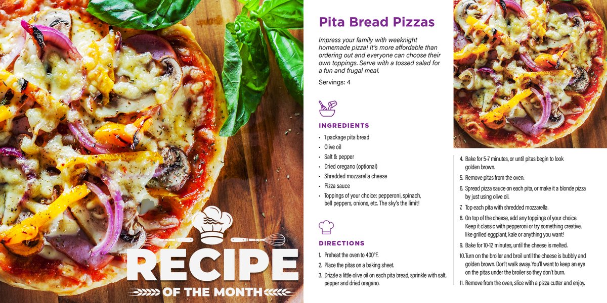 SeaCommFCU's tweet photo. Impress your family with weeknight homemade pizza! It’s more affordable than ordering out and everyone can choose their own toppings. Serve with a tossed salad for a fun and frugal meal. #recipe #recipeofthemonth #budgetfriendlyrecipe #pitabreadpizza #pizzarecipe #easydinnerideas https://t.co/nW4sEDlvlp
