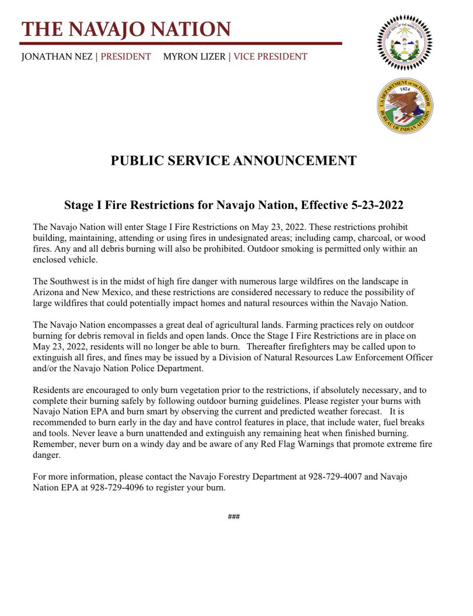 BEGINNING MAY 23, 2022 - STAGE 1 FIRE RESTRICTIONS TAKE EFFECT