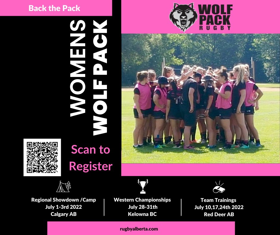RugbyAlberta's tweet image. The Senior Womens Wolf Pack is looking forward to a return to the pitch this summer. Interested players are asked to scan the QR code and competed the form.