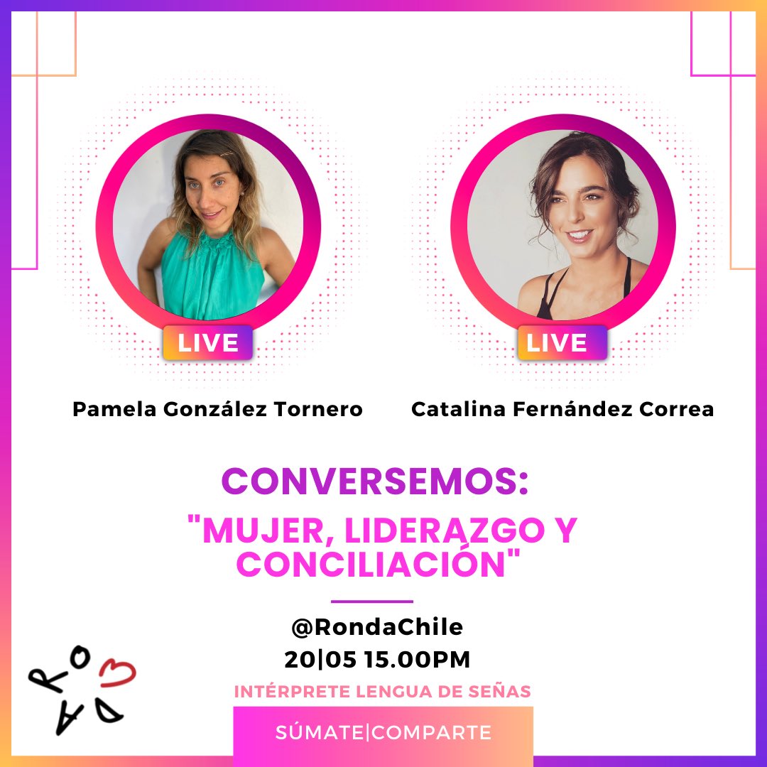 RondaChile's tweet photo. 📌[Rondera 🎀]
 
🫶🏻Mañana en nuestro live estaremos conversando sobre maternidad, liderazgo y la tan anhelada conciliación.

✨Te esperamos a las 15.00 junto a Rosita nuestra seca intérprete de lengua de señas en por el instagram de Ronda @rondachile. https://t.co/OxPBGHEITc
