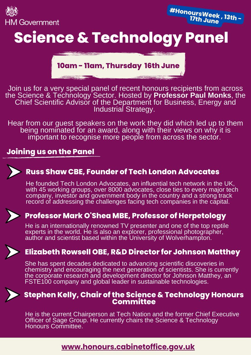 RussShaw1's tweet photo. During @LDNTechWeek I will be speaking during the @cabinetoffice inaugural #honoursweek (10am - 11am, 16th June 2022) to discuss how to increase honours nominations across the tech sector. Register here: https://t.co/V13A9IxfOt. Come join us! @TechLondonAdv @GlobalTechAdv https://t.co/TwfnjDejSs