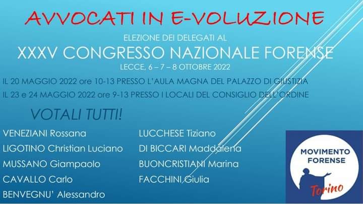 VOTALI TUTTI!
#MovimentoForense
#Torino
#avvocati
#avvocatura
#CongressodiLecce