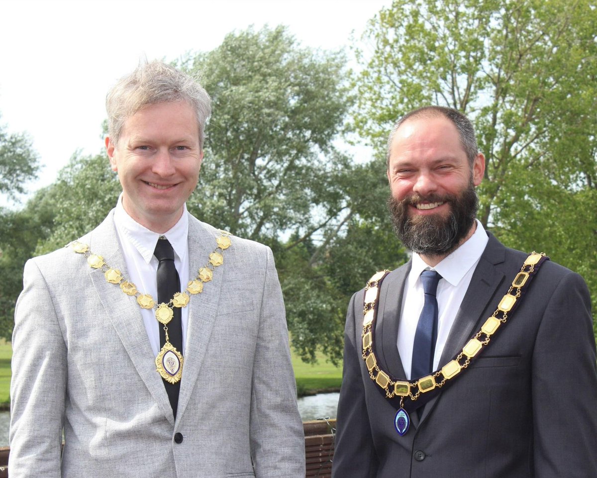 At Tuesdays Annual Town Council meeting member's elected Cllr Ben Pitt (pictured on the left) as their Mayor and Cllr Richard Slade (pictured on the right) as their Deputy Mayor to represent the town for the civic year 2022-2023.  #stneots #townmayor