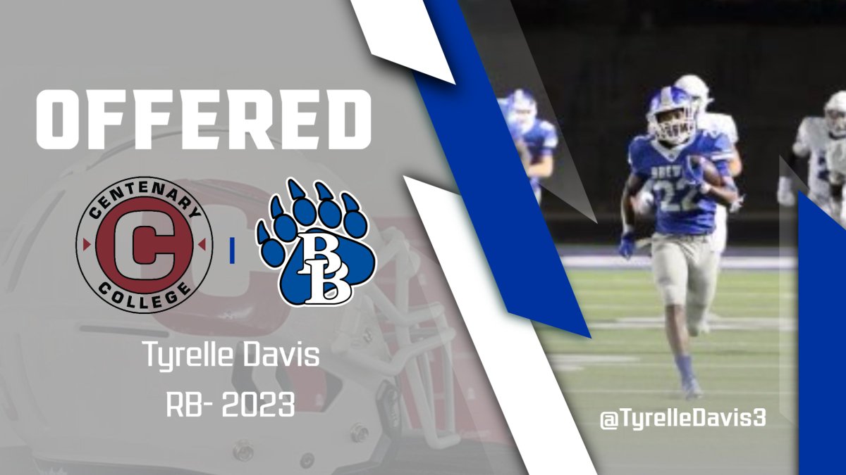 Brewer Football (@brewerbearfb) on Twitter photo Congrats to our guy <a href="/TyrelleDavis3/">Tyrelle Davis</a> on receiving a offer to further his academic and athletic career from Centenary College🔴⚫️ Congrats to our guy <a href="/TyrelleDavis3/">Tyrelle Davis</a> on receiving a offer to further his academic and athletic career from Centenary College🔴⚫️