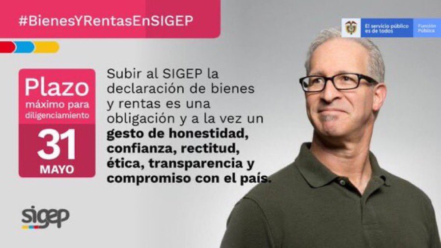 nerioalvis's tweet image. Estimados servidores públicos del orden nacional, como director del #DAFP les recuerdo que es fundamental que diligencien, antes del 31 de mayo, la declaración de #BienesYRentasEnSigep y de esta manera cumplir con lo establecido en la Ley 190 de 1995 y en el Decreto 1083 de 2015.