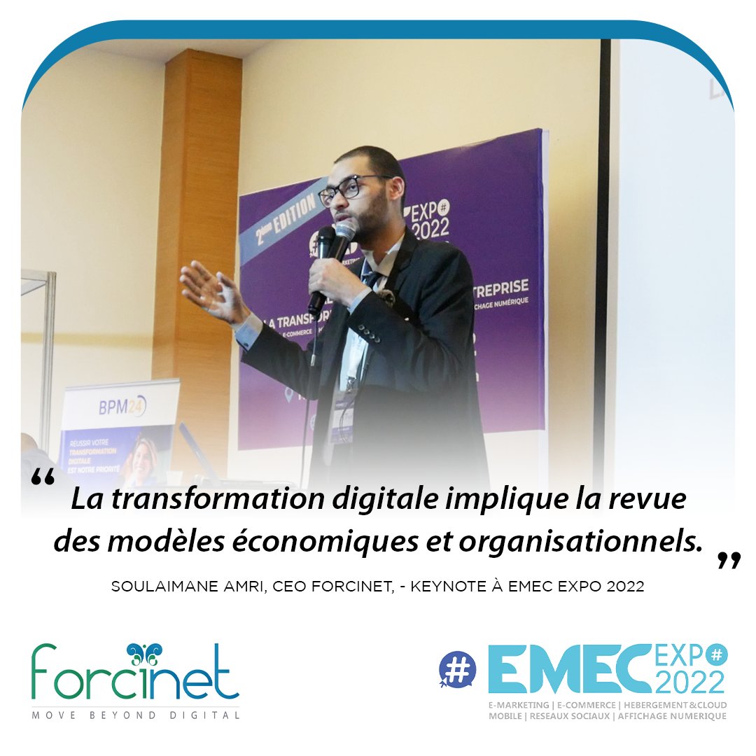 Forcinet's tweet photo. 📍 "L'Impact Organisationnel de la Transformation Digitale - Keynote de Soulaimane AMRI, CEO #Forcinet & Digital Transformation Advisor, à l'#EMECEXPO.
#Forcinet #MeetForcinet #KeynoteSpeakerSoulaimane
#TransformationDigitale #ConseilenTransformationDigitale
#MarketingDigital https://t.co/SDO5H9tXBV