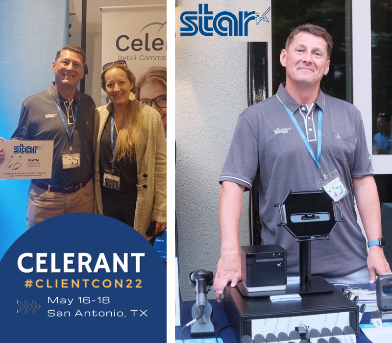 CelerantTech's tweet photo. We appreciate @StarMicronics for sponsoring our client conference again. Thanks Casey Seibert for helping out and managing your table ๐. Congrats to our client Felicia Hernandez from @JaxMercantile for winning STAR's raffle- Beats by Dre Headphones ๐๐ฝ #ClientCon22 https://t.co/aoFpD2xaeS