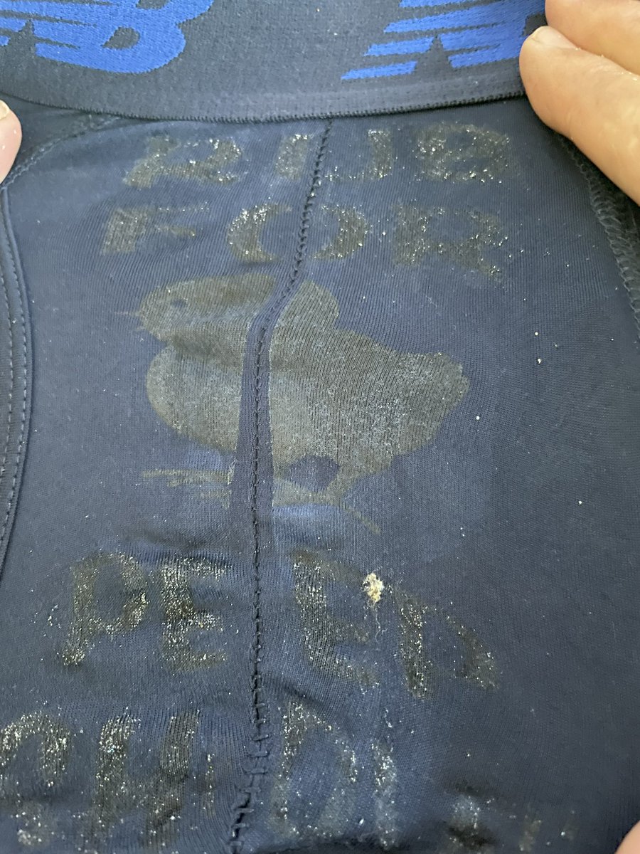 ayale99's tweet photo. @newbalance First time customer, ordered some of your boxers. The front has a message that says “Rub for peed chicken,” with a picture of a chicken. Written in a non-removable tar ink. Is this a new feature? https://t.co/4fXAudLpVn