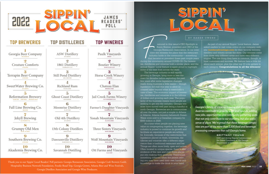 JAMESOnlineGA's tweet photo. Did you vote for your favorite breweries, distilleries &amp; wineries in GA? Did you see the results?
READ MORE: https://t.co/04sM0CNMKp
Partners: @GRAToday, @GABrewersGuild, @HBNFoundation, @atlbeerfest, @atlwinefest, @GeorgiaGrown, GA Distillers, Foodie Road Trip, GA Wine Producers https://t.co/OqZY2D78kO