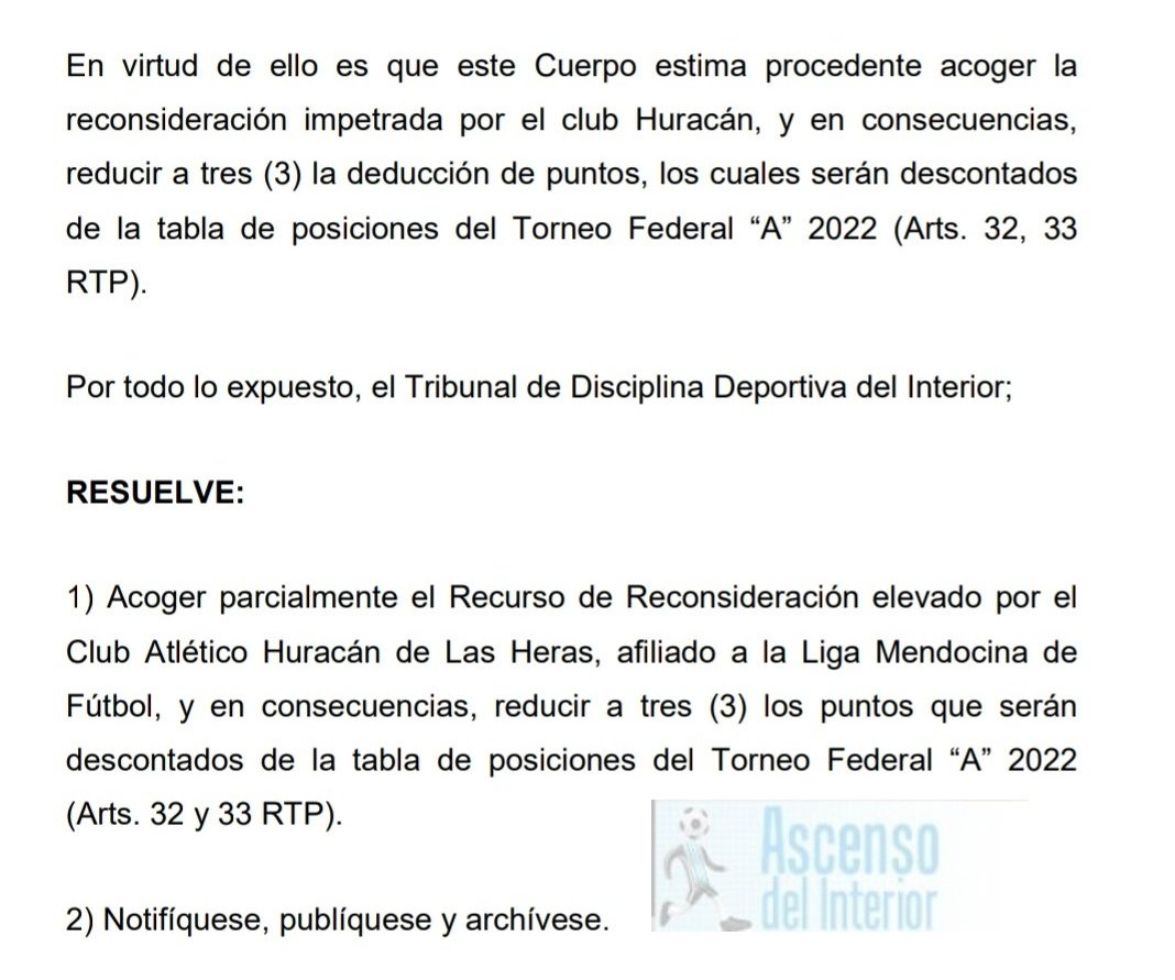 ascensointerior's tweet photo. #FederalA 💣💣 Reconsideración de sanción para Huracán Las Heras.

Finalmente serán 3 (tres) los puntos que se le descontarán en la tabla de posiciones https://t.co/IZDXyiSyLb