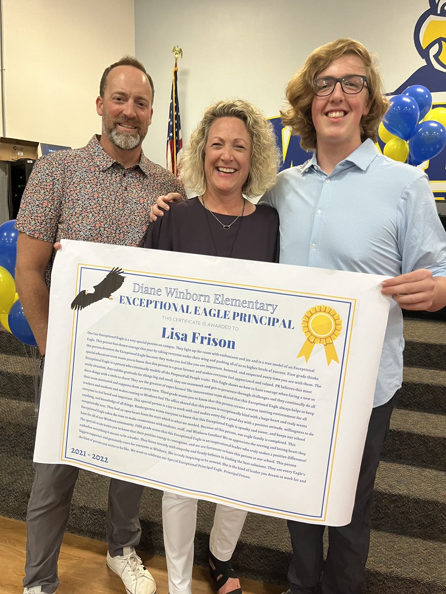 We ended this year’s Exceptional Eagle ceremonies with surprising Principal Frison with the Exceptional Eagle Award. She is truly an amazing leader! 💙 💛 🦅 <a href="/frisonlisa/">Lisa Frison</a> <a href="/winborneagles/">Winborn</a>