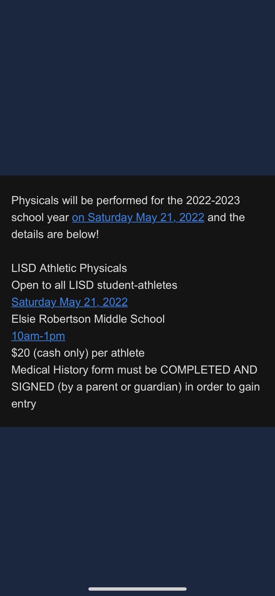 PHYSICALS ARE SATURDAY!! Also, Rank One is up for the 2022-2023 school year! Have your parent or guardian complete it at rankonesport.com and you will be good to go for next year!