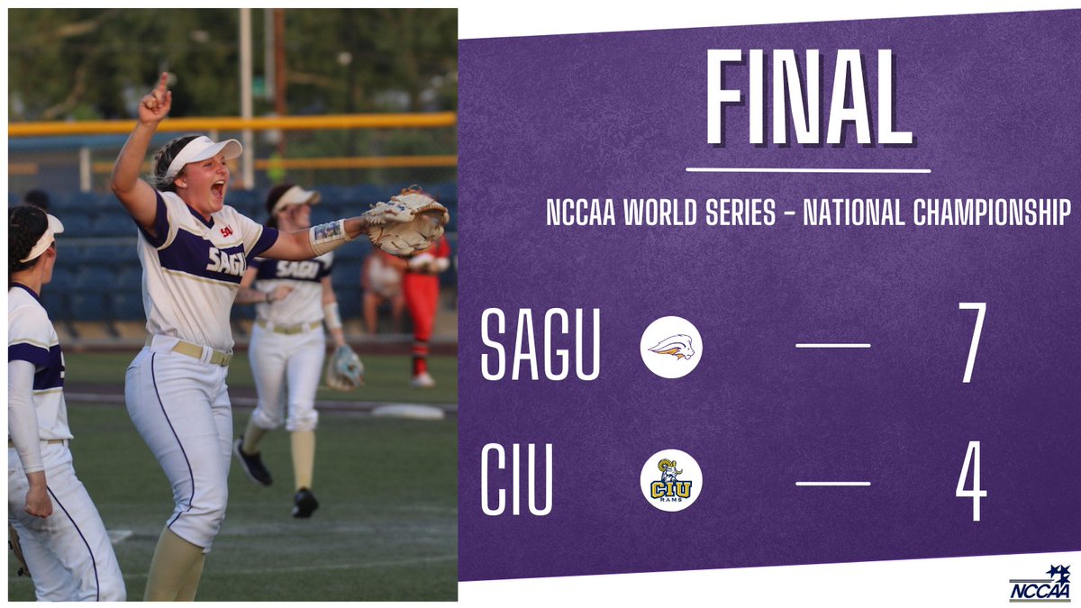 SAGU IS YOUR 2022 NCCAA NATIONAL CHAMPIONS! The Lady Lions comeback from being down 3-0 and take the 7-4 victory over Columbia International in the NCCAA National Championship Game! 🏆🥎