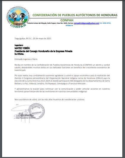 myibrin's tweet photo. Con suma alegría recibo palabras de agradecimiento de la ConfederaciónPueblosAutóctonosHonduras #CONPAH. Articular más acciones en pro de los territorios indígenas para desarrollo y empleo serán tareas que seguiremos fortaleciendo. Felicitaciones a Junta Directiva e integrantes. https://t.co/tp4Qv6ycAR