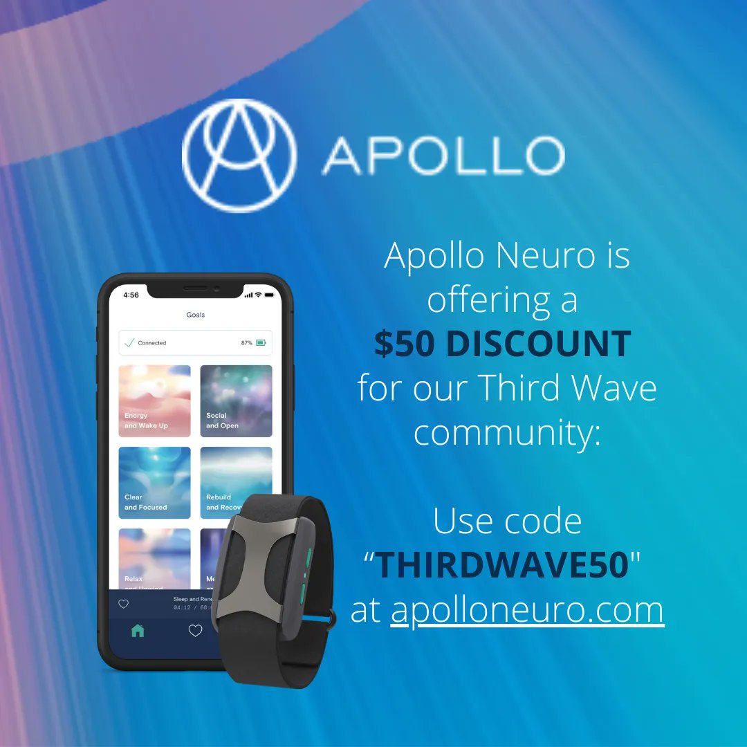thirdwaveishere's tweet photo. Ready to up-level your wearable game for #optimizedhealth? We're so excited to have @Apollo_Neuro as a title sponsor of the Third Wave Virtual Summit &amp; the official wearable of Third Wave! Use code "THIRDWAVE50" at checkout for a $50 discount: https://t.co/BixlONqVyg https://t.co/Be5fO0STXY
