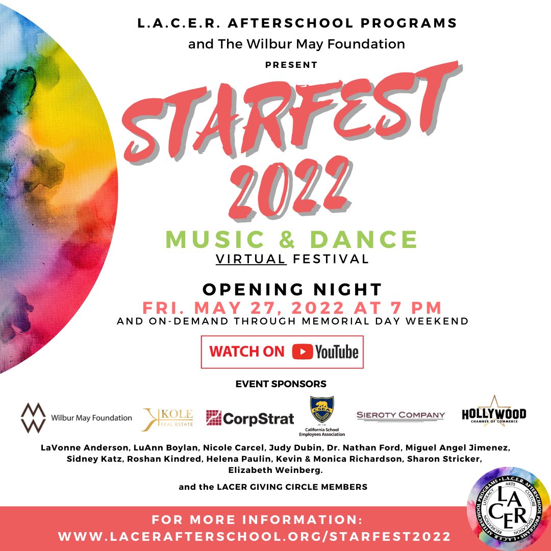 Our first STARFEST event is our virtual MUSIC &amp; DANCE festival going live on YouTube Fri. May 27th at 7pm. Visit our event page to register for event reminders and to donate or sponsor in support of our arts programs for the new school year. #starfest2022 #music #dance