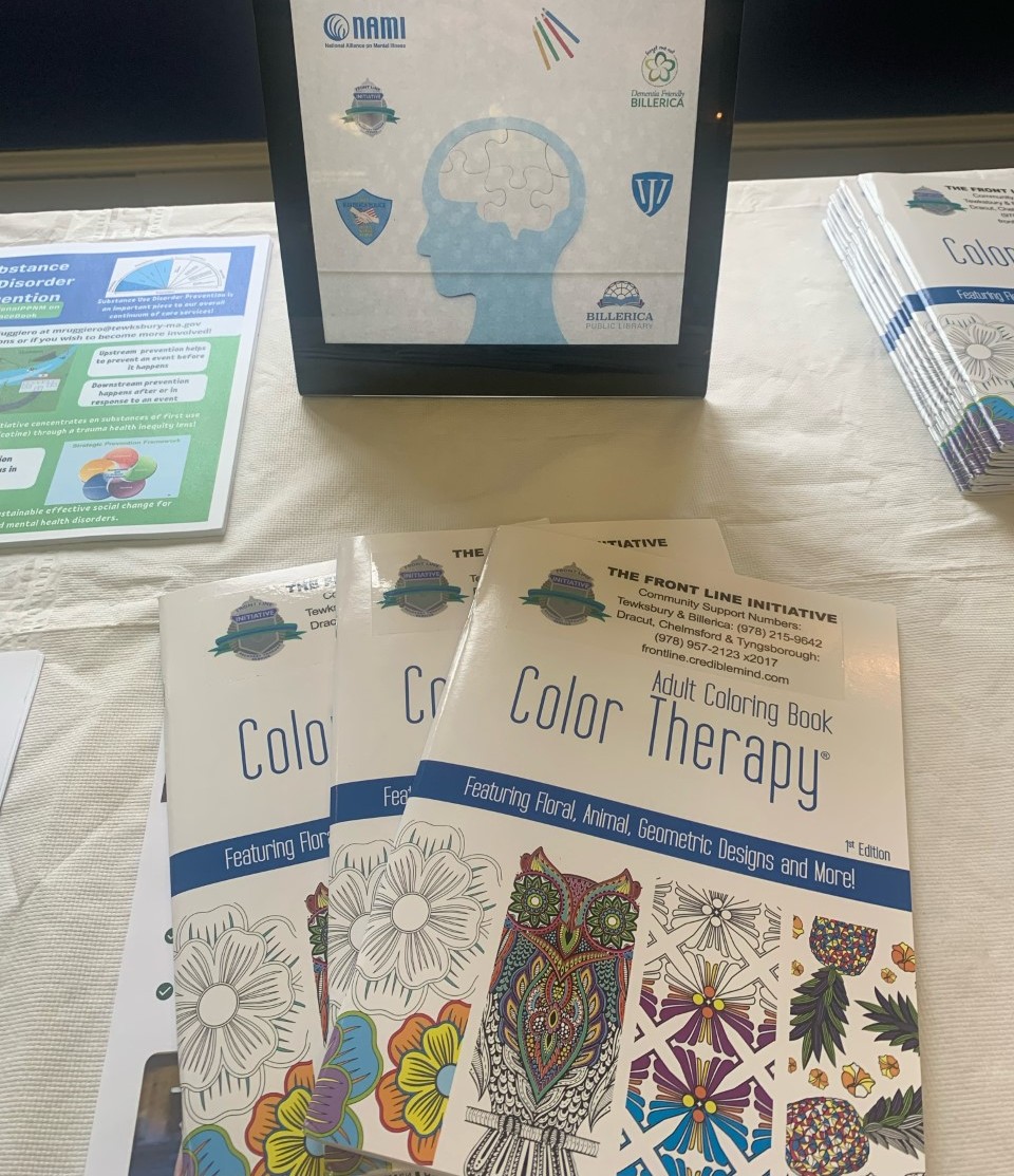 We have put together a table full of valuable resources for #MentalHealthAwarenessMonth in the Reference Room on 
 the second floor. Feel free to take home one of these fantastic adult coloring books provided by @Front_Line_PMHC