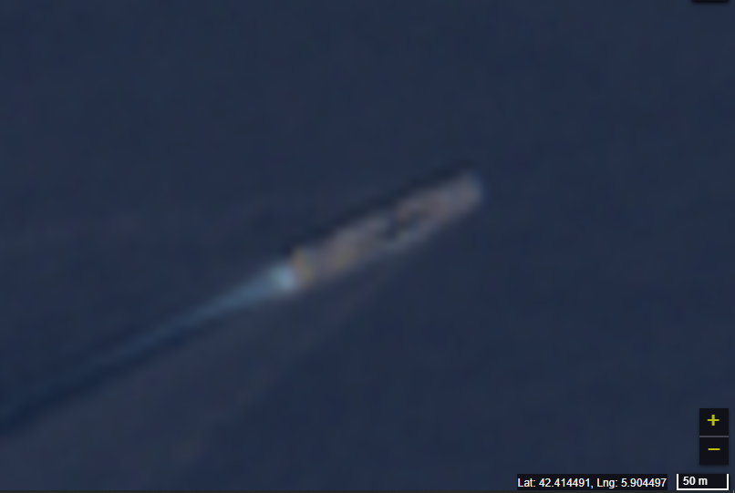 August20190831's tweet photo. A #FrenchNavy #MistralClass amphibious assault ship was spotted in the #Mediterranean about 78km to the south of Toulon.
image via @sentinel_hub https://t.co/Rf0uU9rcX0