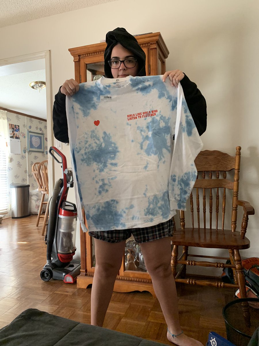 baylee_ev's tweet photo. can you tell she’s excited about your merch? they ran out at your atlanta show, she’s been sitting at the door all day. @findingfletcher @findingfletcher https://t.co/s0SmoO4JUA
