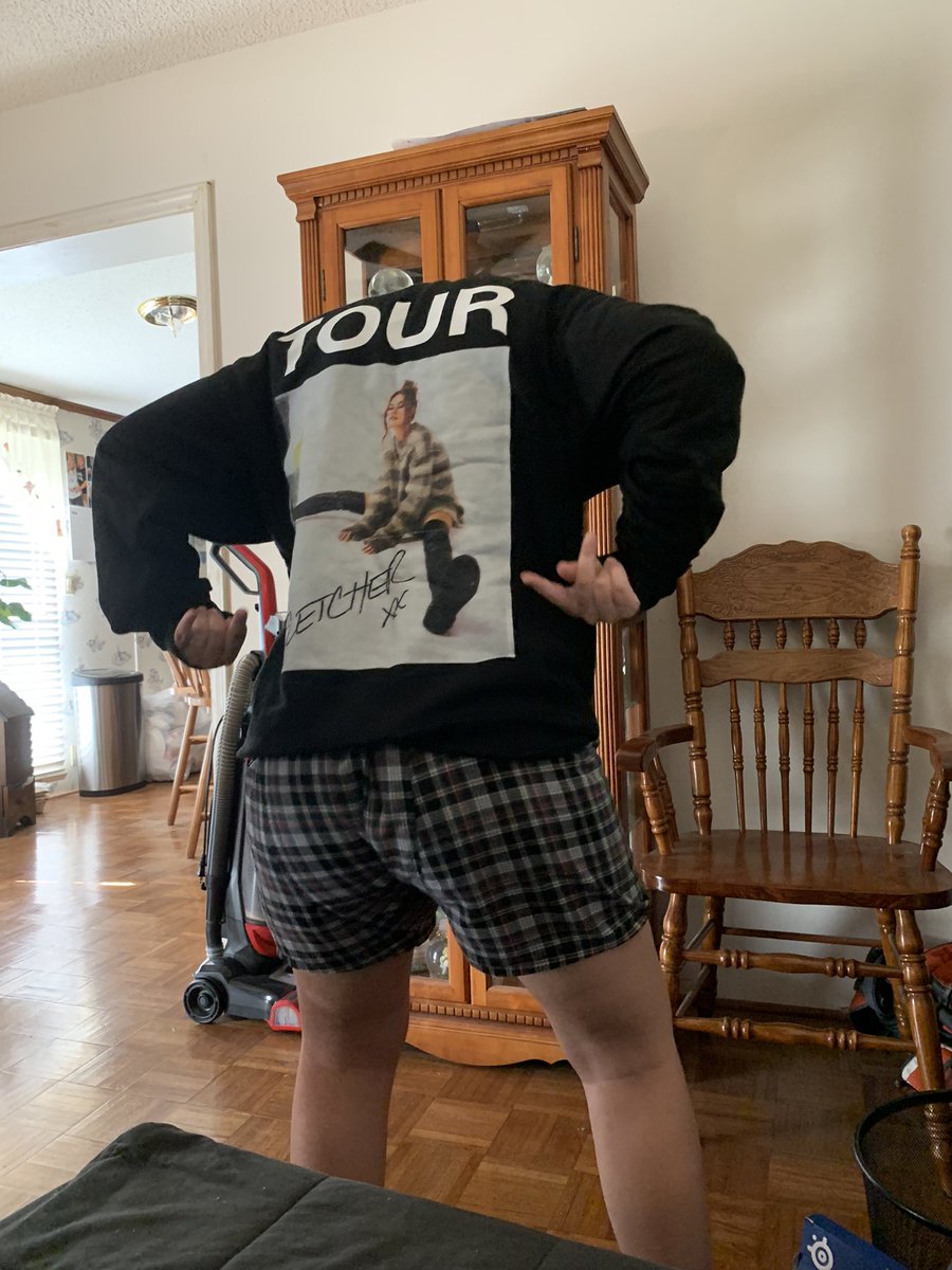 baylee_ev's tweet photo. can you tell she’s excited about your merch? they ran out at your atlanta show, she’s been sitting at the door all day. @findingfletcher @findingfletcher https://t.co/s0SmoO4JUA