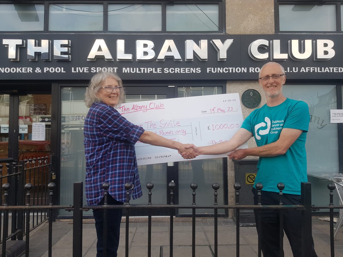 Thank you to our friends <a href="/albanyshowcase/">albany club</a> for raising a magnificent £1000 for Pass The Smile. We even got one of those massive cheques - thank you <a href="/MichaelMoganMBE/">Michael Mogan, MBE</a>!

Every penny gets us a step closer to our goal of £150,000 by Ben's angelversary

@CCLG_UK #covhour #childhoodcancer