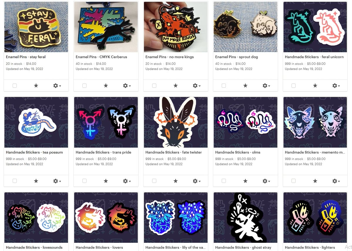 greycreature's tweet image. hello! big restock on my shop today, enamel pins and a bunch of new sticker designs