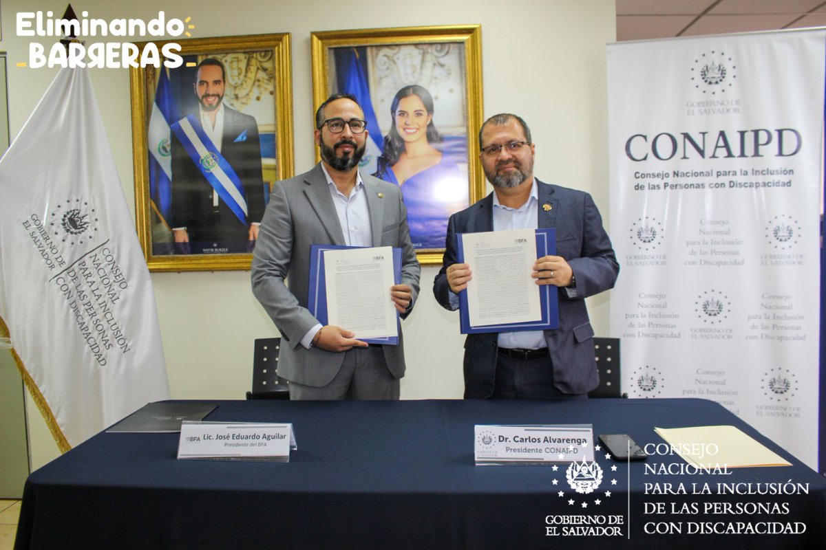 CONAIPD's tweet photo. Garantizar oportunidades de desarrollo, empleo e inclusión de personas con discapacidad bajo el marco legal vigente; fueron parte de los compromisos adquiridos este día en la firma del Convenio entre el @CONAIPD y @bfaelsalvador.
#EliminandoBarreras https://t.co/PN4dQH2w42