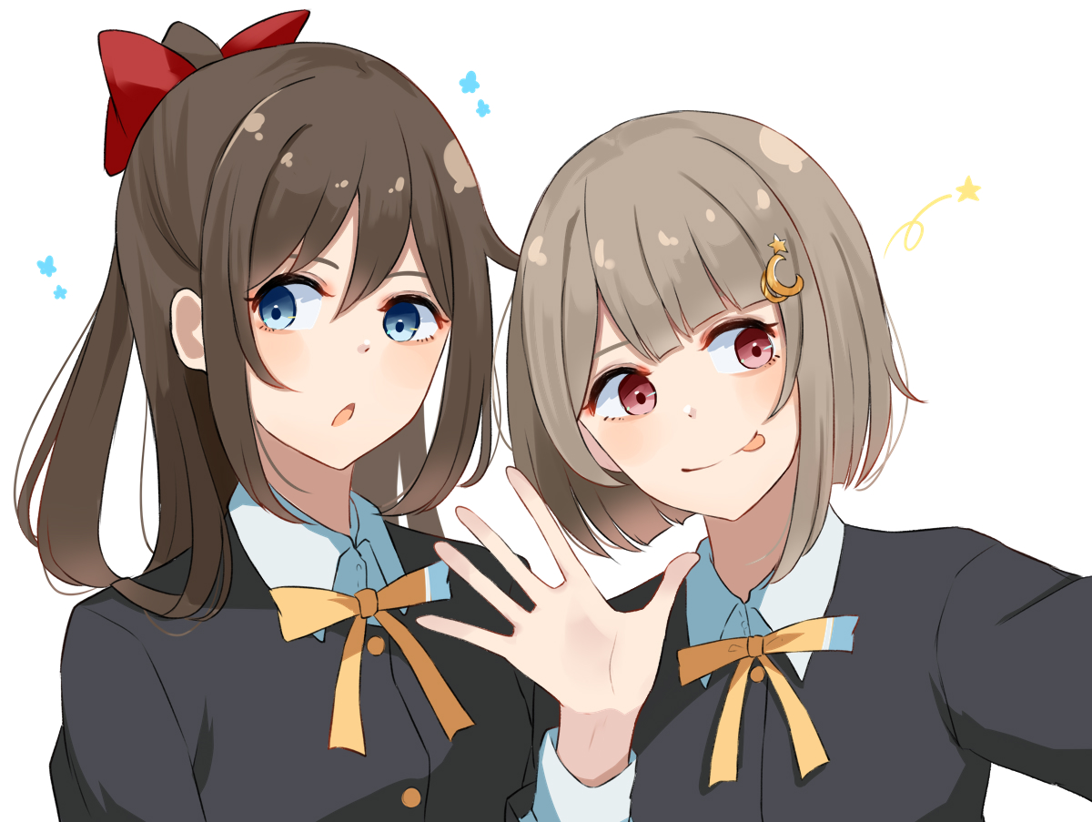 nakasu kasumi ,ousaka shizuku multiple girls 2girls brown hair blue eyes school uniform crescent nijigasaki academy school uniform  illustration images