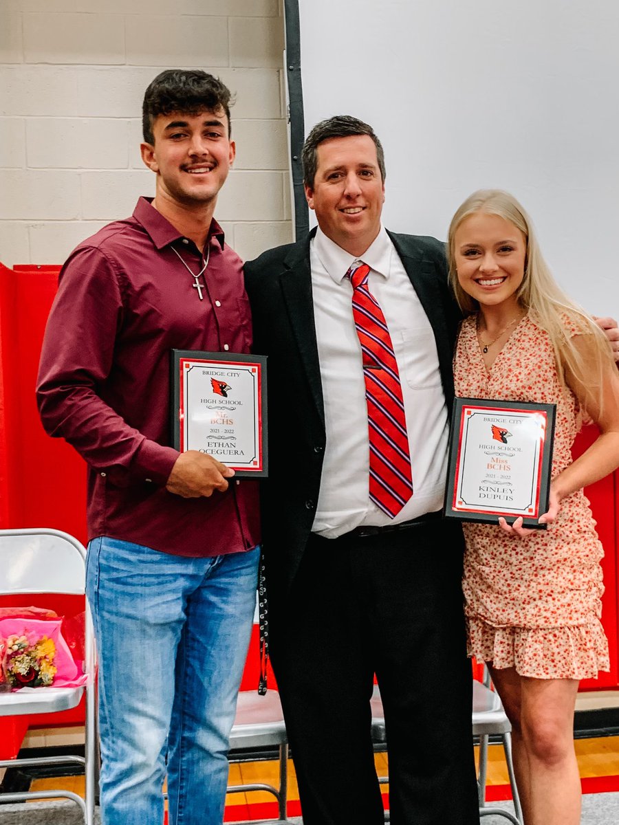 Congratulations to Mr BCHS Ethan Oceguera and Miss BCHS Kinley Dupuis announced at our annual Celebrate BC🎉 More photos to come from an awesome day of celebrating an awesome year‼️  Pictured with our Principal and Mr BCHS 2000 <a href="/timdubya/">Tim Woolley</a> #CARDINALPROUD