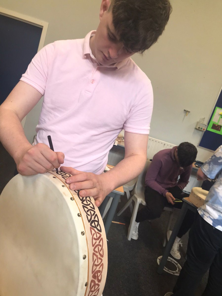 GlenstalSchool's tweet photo. Some images from today's #TransitionYear bodhrán making workshop with @MichaelVignole2. https://t.co/X332oOlDcf