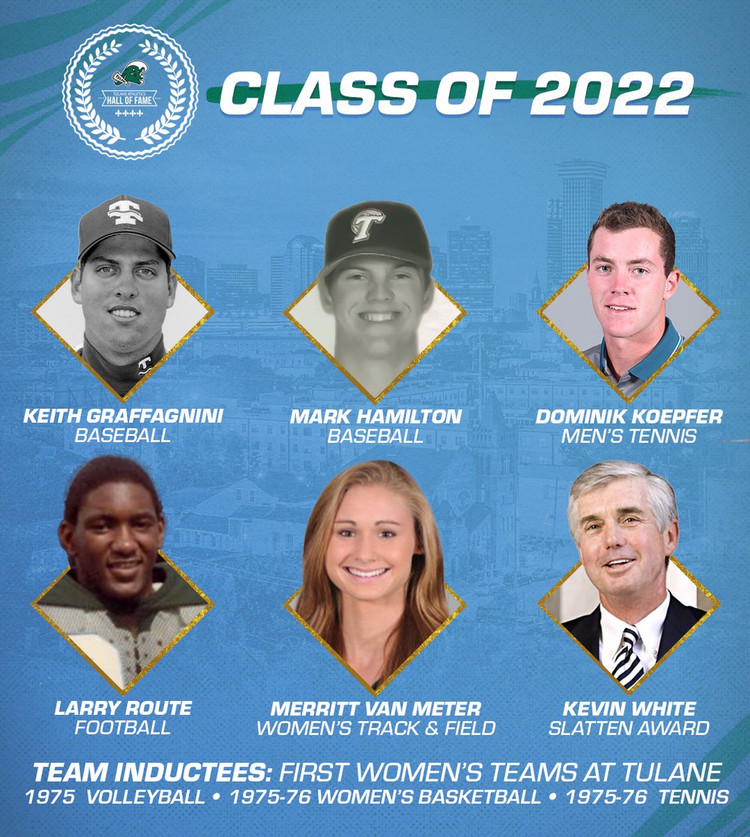 TulaneAthletics's tweet photo. We're proud to unveil our Athletics Hall of Fame Class for 2022. Can't wait to celebrate this extraordinary group of men and women this fall! #RollWave
FULL STORY: https://t.co/lBDKc7B9l4 https://t.co/dZqCmD7TrX