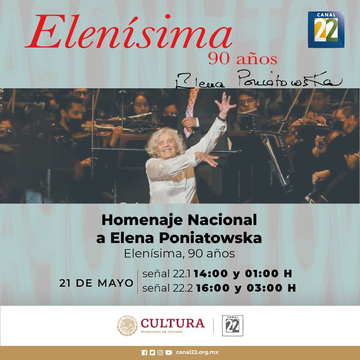 ¡No te pierdas la retransmisión del Homenaje Nacional a Elena Poniatowska en conmemoración de sus 90 años!  

Sábado 21 de mayo

#Elenísima90Años