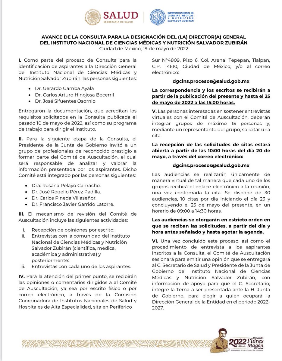 incmnszmx's tweet photo. AVANCE DE LA CONSULTA PARA LA DESIGNACIÓN DEL (LA) DIRECTOR(A) GENERAL DEL INSTITUTO NACIONAL DE CIENCIAS MÉDICAS Y NUTRICIÓN SALVADOR ZUBIRÁN. https://t.co/4FPmnxJRKU