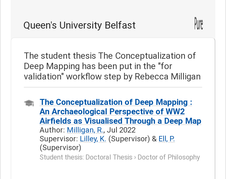 profkdlilley's tweet photo. congratulations and well done to our @QUBGeography PhD student Rebecca Milligan for completing a brilliant piece of research on #deepmapping and contested #heritage in Northern Ireland #GIS #DigitalHumanities 👍📢 https://t.co/plD8xaMmba