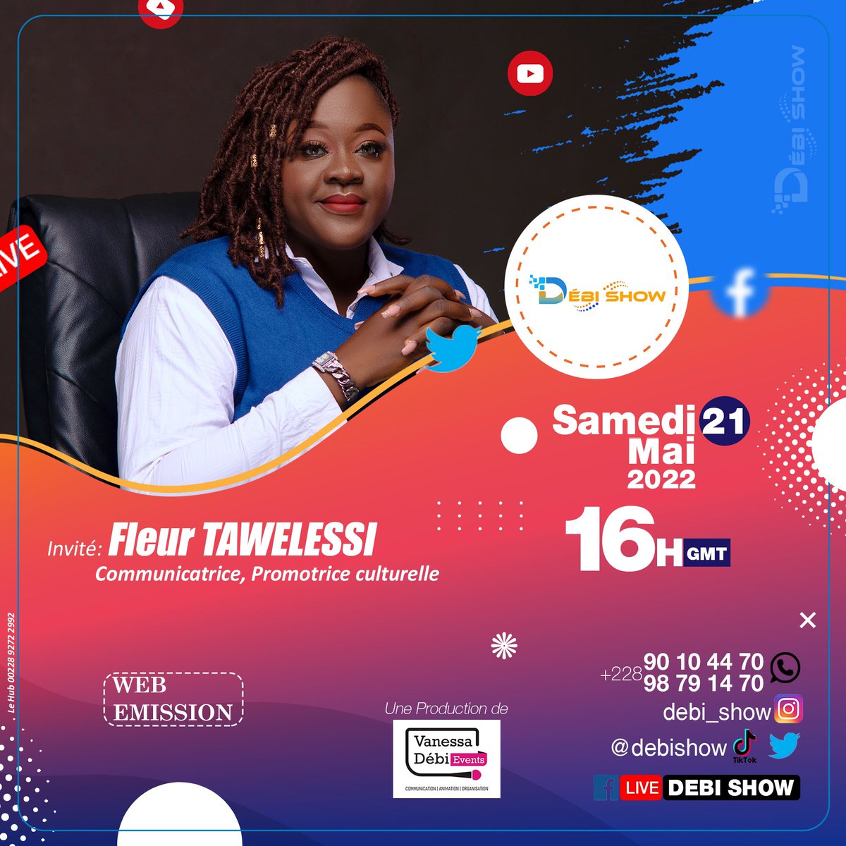 La dame de fer derrière le Atiglini… 
Son nom est Fleur TAWELESSI et elle sera notre invitée ce samedi. Connectez vous comme d’habitude à partir de 16h pour ne rien rater ☺️

#debishow 👇🏽
facebook.com/ledebishow/
<a href="/EuphYEME/">Euphrasie YEME🇹🇬</a> <a href="/vanessa_debii/">Vanessa_Débi 👸🏼🦋</a> 
#TgTwittos