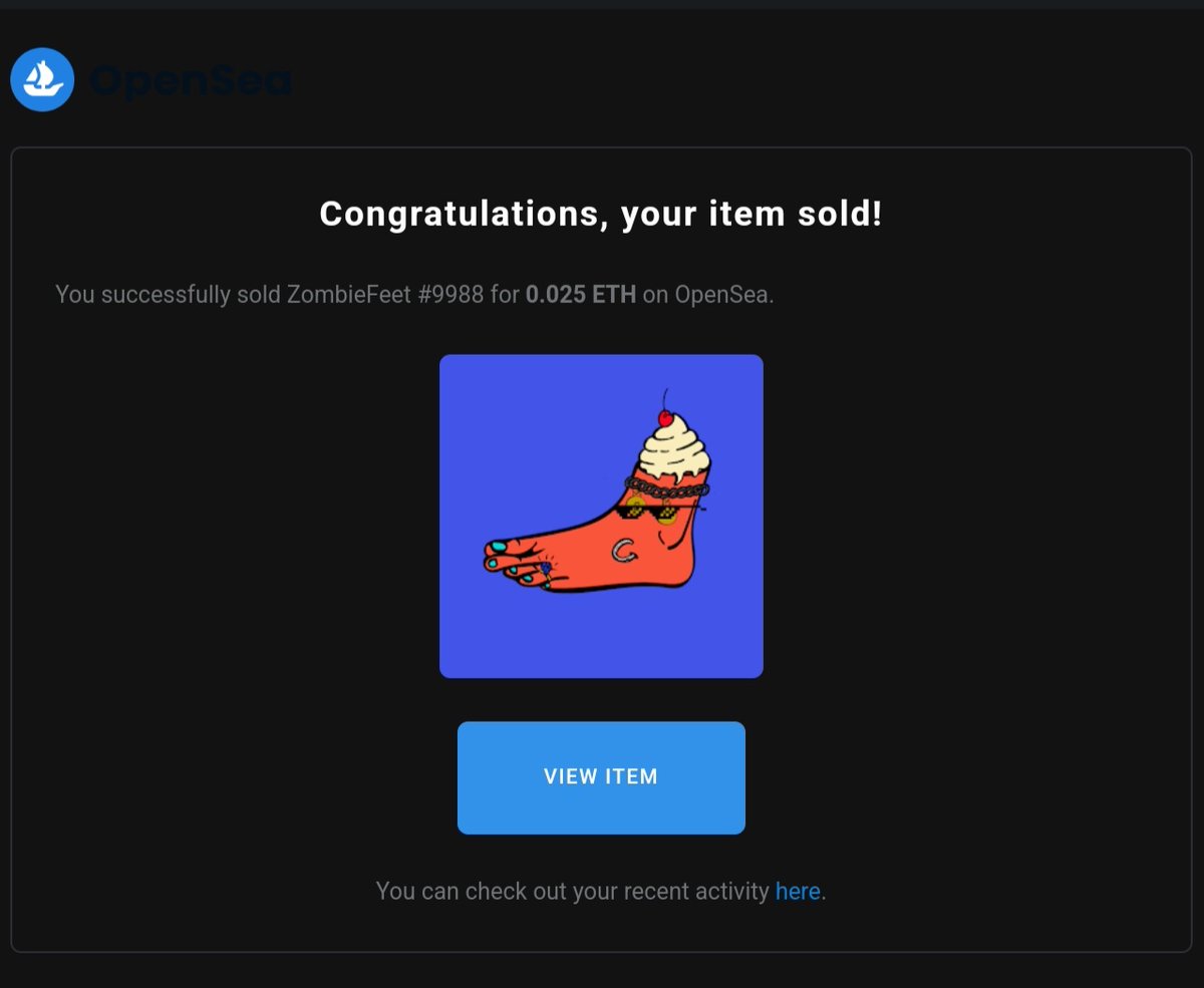 We just sold our first foot - 9988! There was definitely some screaming. Even some happy tears. Thank you so very much! And welcome! 😁🤩🥳

#ZombieFeet #ZombieFeetNFT #BuildAZombie #BAZ #NFT #NFTs #NFTdrop #NFTCommunity #Opensea #OpenSeaPolygon #nftsold