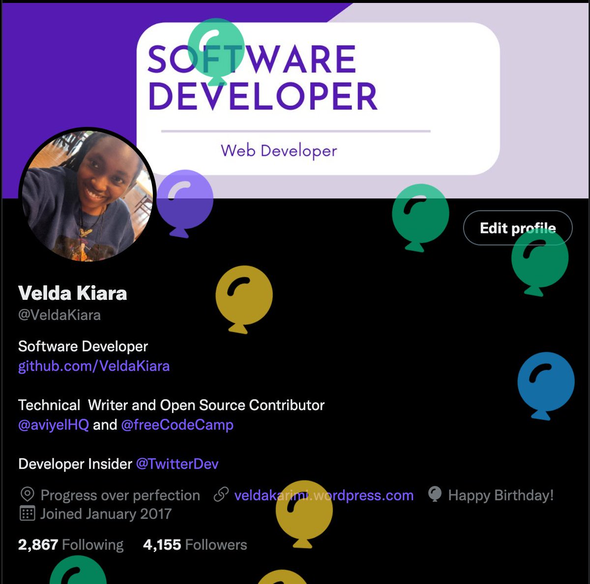 VeldaKiara's tweet photo. It's my BIRRTTHHHDDAYYY!!! 
I am grateful for the mishaps, and achievements I have had so far. It may not look exactly how I planned but it's clearly creatively coming together.
Another year, another opportunity to do more and be more.
👩‍💻 https://t.co/SWYxDTS8V3