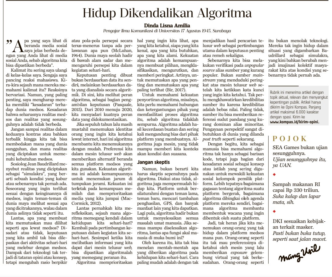 johanadhi's tweet photo. Hidup Dikendalikan Algoritma @ignharyanto @ismailfahmi @budimandjatmiko @BreRedana @tommyfawuy https://t.co/o3XGQVVilx