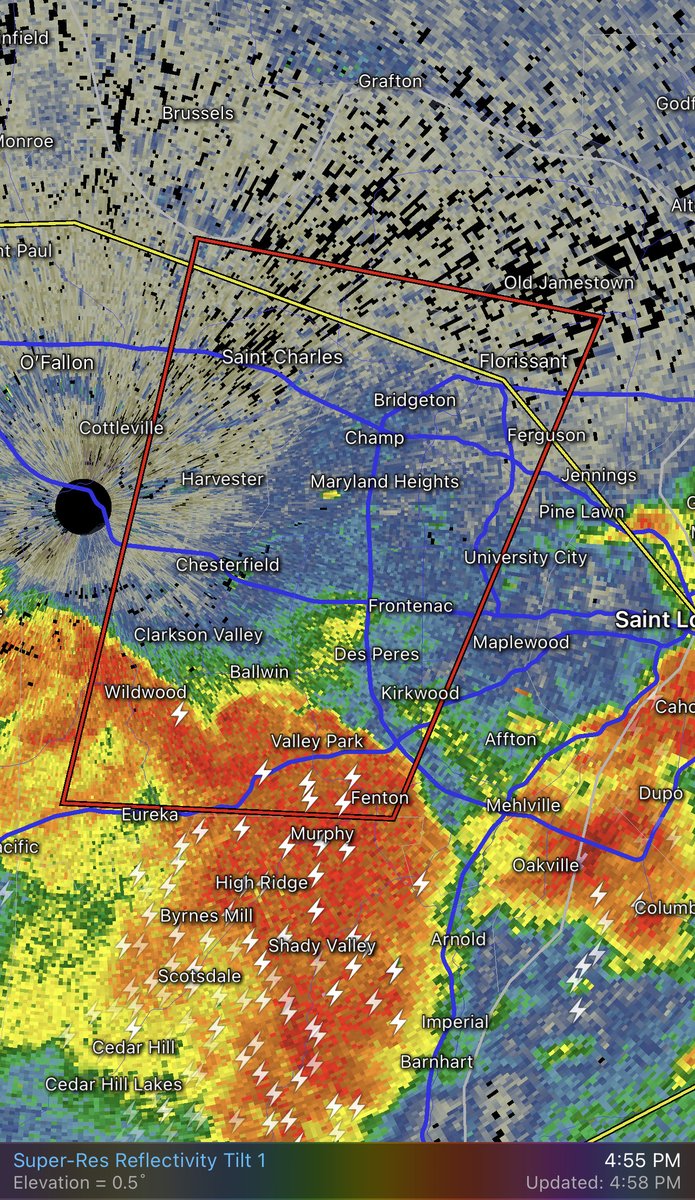 Tornado WARNING has been issued until 5:30pm. Seek shelter immediately if you are inside the red warning box. #stlwx
