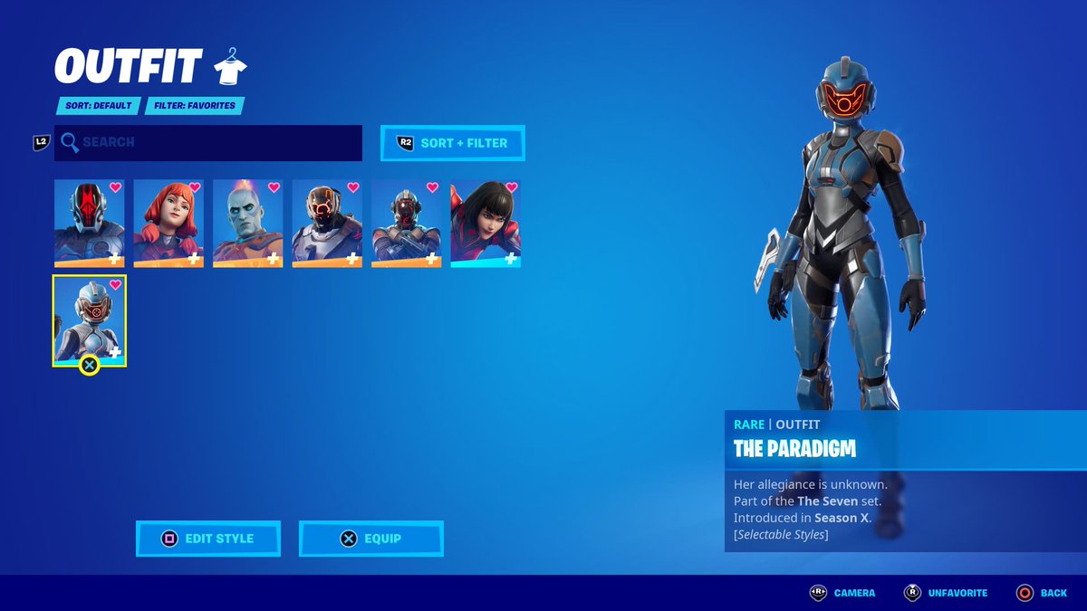 Rezztro's tweet photo. Why does every member of The Seven have "One Of The Seven" in their desc except for The Visitor, The Scientist &amp; The Paradigm?? #Fortnite https://t.co/C8xqwyTqjz