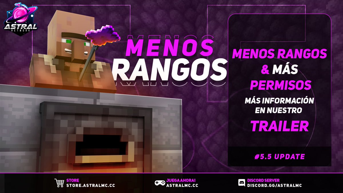 Último Spoiler de la 5.5 🥶

Renovaremos todo nuestro sistema actual de rangos y permisos, podrán leer más en el documento de mañana. 

Recordarles que todos estos Spoilers no son ni el 10% de todo lo que será la 5.5 🥂

🔃 &amp; ❤️ para participar x5 Packs de x1000 Cosmos.