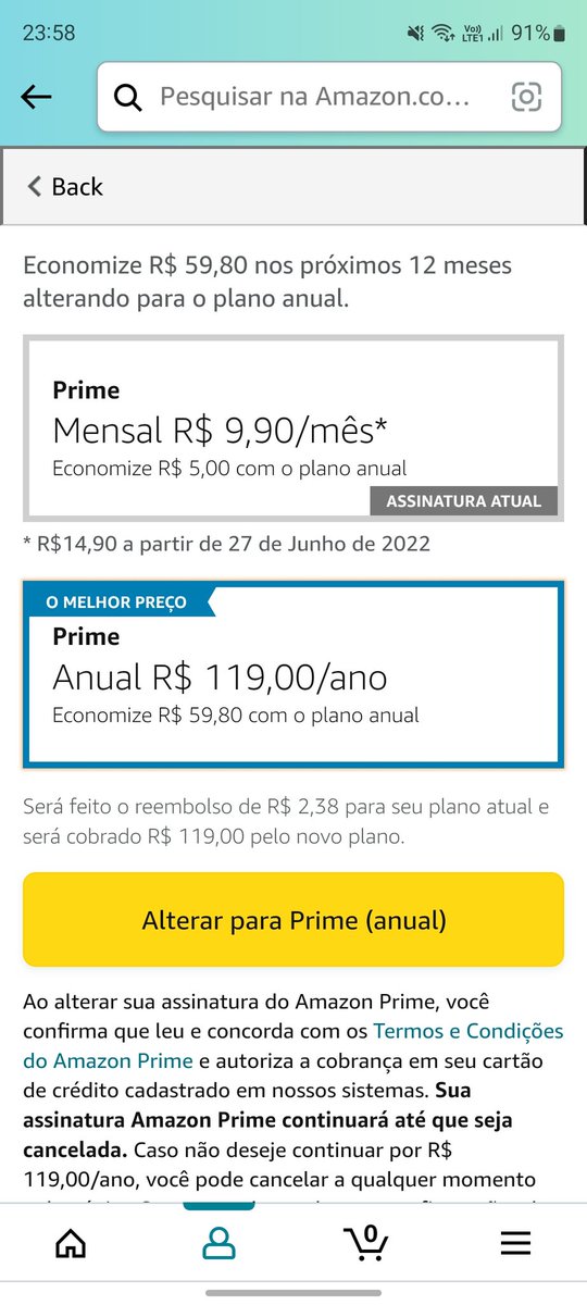 BrunoCosta___'s tweet photo. @PrimeVideoBR tentei renovar minha assinatura essa noite e não deixaram. Às 23h58 mudaram o valor. https://t.co/m2A2UEopV9