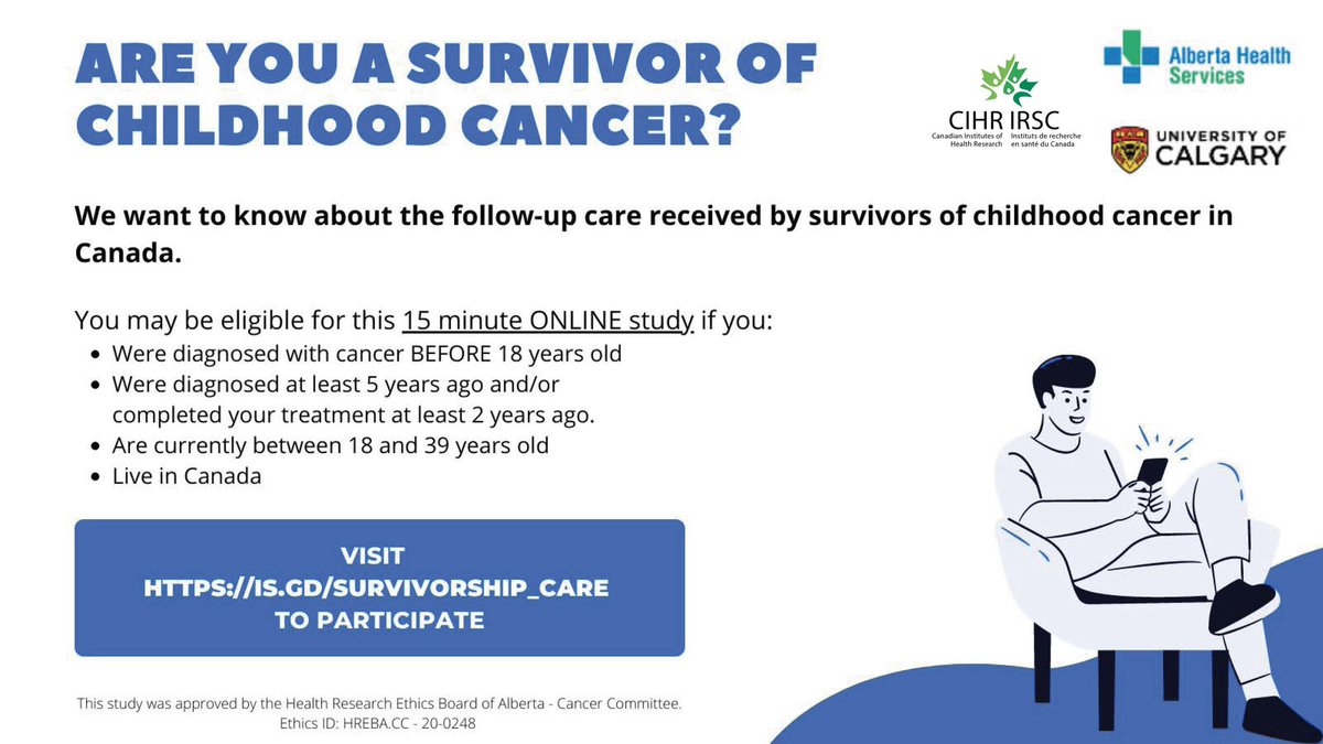 If you haven’t participated in this important #childhoodcancersurvivor research <a href="/ucalgary/">U Calgary</a>, please consider before the study closes! <a href="/SchulteFiona/">Fiona Schulte, PhD</a>
